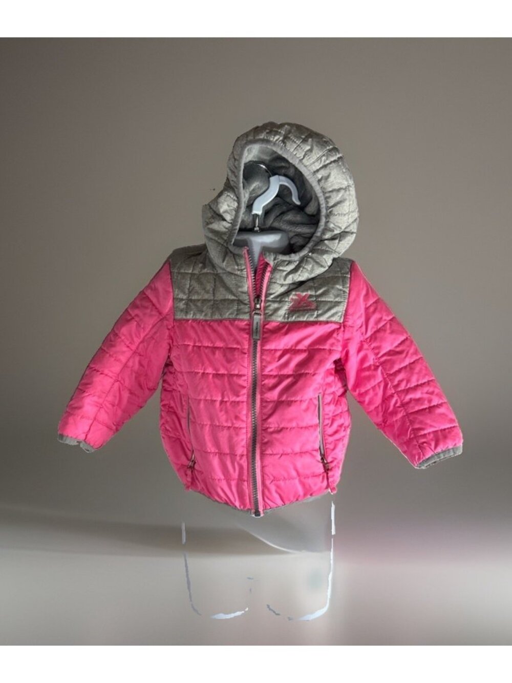 ZeroXposur Toddler Girls 18M Hooded Insulated Zip Up Puffer Jacket Pink Gray